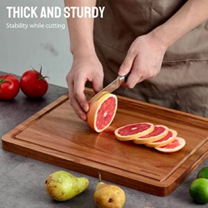 OAKSWARE Cutting Boards, 17x13 Large Acacia Wooden Cutting Board for Kitchen, Edge Grain Reversible Wood Chopping Board with Juice Groove and Handles, Pre-Oiled Carving Tray for Meat & Cheese