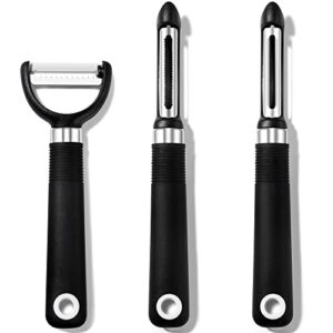 rainspire 3-piece peeler set, premium swivel vegetable peeler, kitchen gadgets apple peeler potato peeler veggie peeler fruit peeler, dishwasher safe kitchen accessories, black