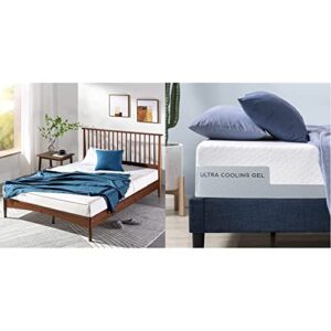zinus linda mid century wood plat, full & 12 inch ultra cooling gel memory foam mattress/cool-to-touch soft knit cover/pressure relieving/certipur-us certified/bed-in-a-box