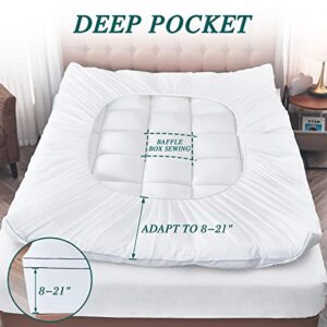 CYMULA Mattress Topper Queen, Cooling Mattress Pad Cover, Extra Thick Pillow Top Mattress Topper with 8-21 Inch Elasticated Deep Pockets, Plush Down Alternative Fill Mattress Protector