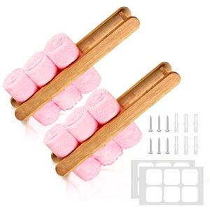 2 pieces wooden towel holder kit no drilling bamboo towel holder bamboo guest towel holder self adhesive sticky white expansion tube for bathroom kitchen living room