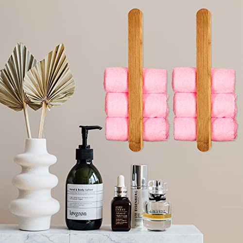 2 Pieces Wooden Towel Holder Kit No Drilling Bamboo Towel Holder Bamboo Guest Towel Holder Self Adhesive Sticky White Expansion Tube for Bathroom Kitchen Living Room