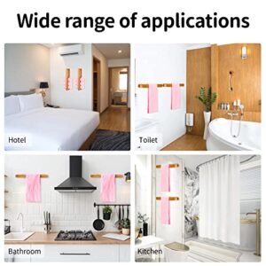 2 Pieces Wooden Towel Holder Kit No Drilling Bamboo Towel Holder Bamboo Guest Towel Holder Self Adhesive Sticky White Expansion Tube for Bathroom Kitchen Living Room