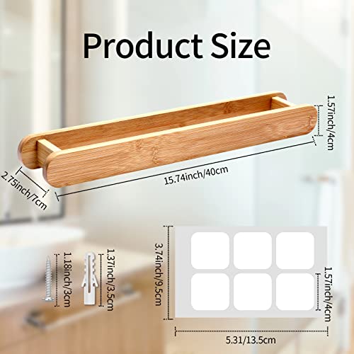 2 Pieces Wooden Towel Holder Kit No Drilling Bamboo Towel Holder Bamboo Guest Towel Holder Self Adhesive Sticky White Expansion Tube for Bathroom Kitchen Living Room