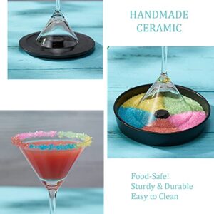 Margarita Salt Rimmer Set of 2 with Lids (Made of Ceramic) Home Bar Accessories Margarita Gift Bartender Kit, Salt Sugar Tajin Glass Rimmer for Cocktails, Black