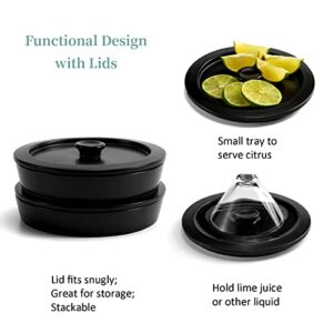 Margarita Salt Rimmer Set of 2 with Lids (Made of Ceramic) Home Bar Accessories Margarita Gift Bartender Kit, Salt Sugar Tajin Glass Rimmer for Cocktails, Black