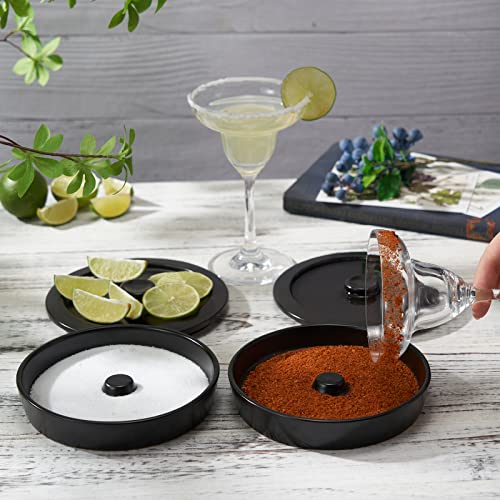 Margarita Salt Rimmer Set of 2 with Lids (Made of Ceramic) Home Bar Accessories Margarita Gift Bartender Kit, Salt Sugar Tajin Glass Rimmer for Cocktails, Black