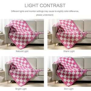 Carriediosa Checkered Throw Blanket Super Soft Luxurious Microfiber Fluffy Checkerboard Grid Plaid Knit Blankets Reversible Cozy Throws for Couch Bed Sofa, 50" X 60" Hot Pink and White Check