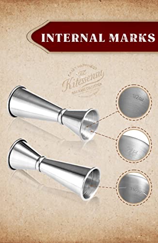 KITESSENSU Jigger for Bartending, Japanese Jigger 2 oz 1 oz with Measurements Inside, 18/8 Stainless Steel Cocktail Jiggers