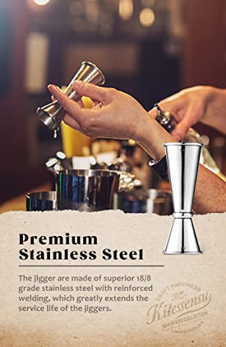 KITESSENSU Jigger for Bartending, Japanese Jigger 2 oz 1 oz with Measurements Inside, 18/8 Stainless Steel Cocktail Jiggers