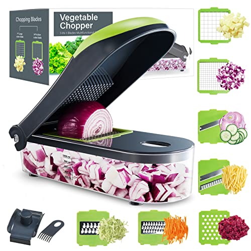 Kitexpert Vegetable Chopper, Onion Chopper Dicer Veggie Chopper with 7 Blades and Container, 7-in-1 Spiralizer Chopper Vegetable Cutter, Kitchen Vegetable Slicer Dicer Cutter Food Chopper (Grey)