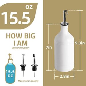 SWEEJAR Ceramic Olive Oil Dispenser Bottle, Opaque Oil Cruet Protects Oil to Reduce Oxidation, Suitable For Storage Of Oil, Vinegar, Coffee Syrups & Other Liquids, Pack of 1, 15.5 Fl Oz (White)