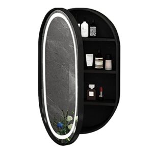 bathroom mirrors wall-mounted vanity medicine cabinet with mirror oval applicable to hallway, bedroom smart light and defogging (color : black, size 407014cm), 40 x 70 x 14cm