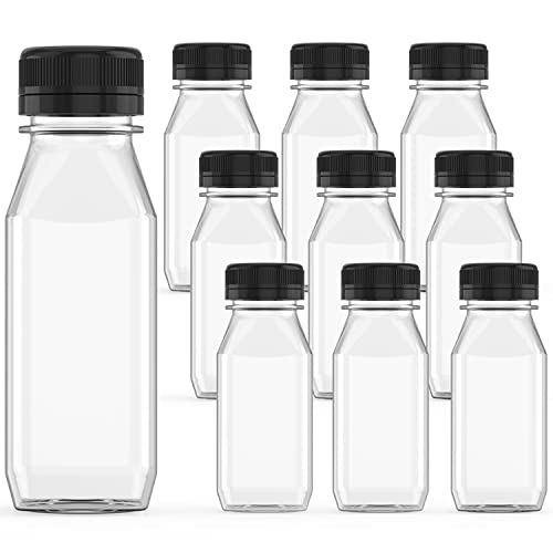 10 Pcs 5 oz Plastic Juice Bottl, Reusable Transparent Bulk Beverage Container With Black Lid, Suitable For Juice, Milk And Other Beverages