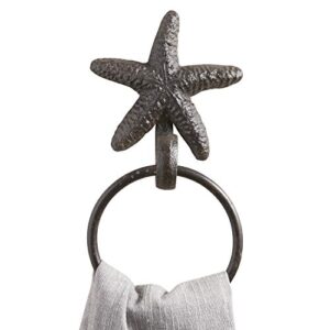 47th & main coastal décor cast iron towel ring holder, 4.25" l x 2.75" w x 10" h, starfish