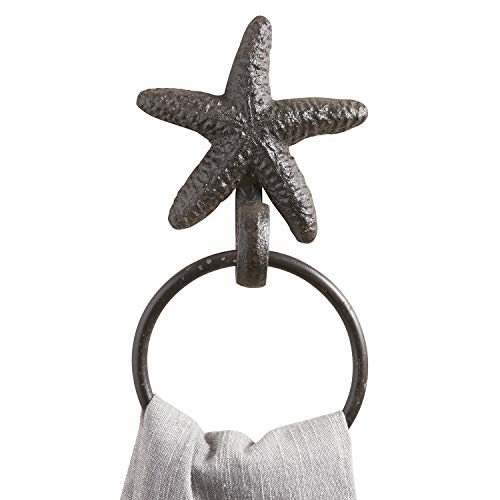 47th & Main Coastal Décor Cast Iron Towel Ring Holder, 4.25" L x 2.75" W x 10" H, Starfish