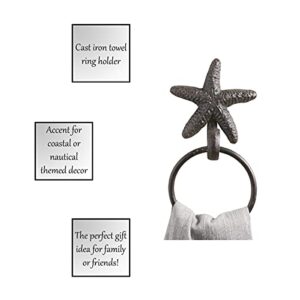 47th & Main Coastal Décor Cast Iron Towel Ring Holder, 4.25" L x 2.75" W x 10" H, Starfish