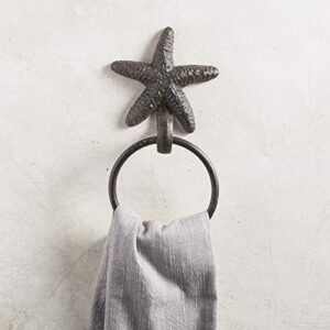 47th & Main Coastal Décor Cast Iron Towel Ring Holder, 4.25" L x 2.75" W x 10" H, Starfish