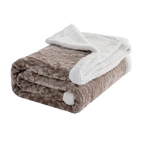 FY FIBER HOUSE Sherpa Fleece Plush Throw Blanket Super Warm Soft Cozy Fuzzy Microfiber for Couch Bed with Cobblestone Print, 50"X60", Taupe