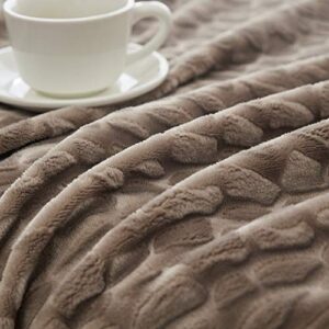 FY FIBER HOUSE Sherpa Fleece Plush Throw Blanket Super Warm Soft Cozy Fuzzy Microfiber for Couch Bed with Cobblestone Print, 50"X60", Taupe