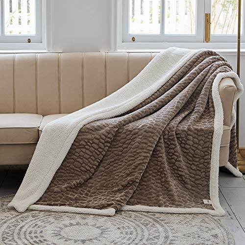 FY FIBER HOUSE Sherpa Fleece Plush Throw Blanket Super Warm Soft Cozy Fuzzy Microfiber for Couch Bed with Cobblestone Print, 50"X60", Taupe