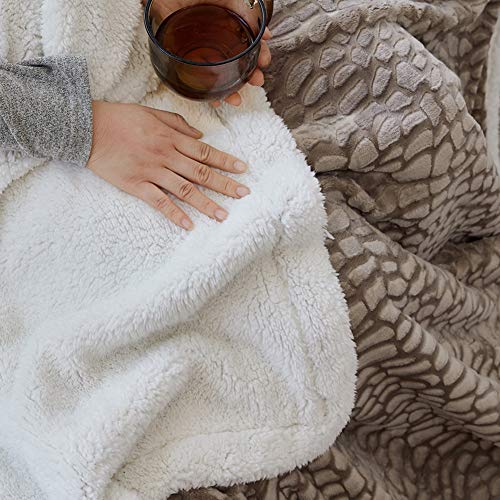 FY FIBER HOUSE Sherpa Fleece Plush Throw Blanket Super Warm Soft Cozy Fuzzy Microfiber for Couch Bed with Cobblestone Print, 50"X60", Taupe