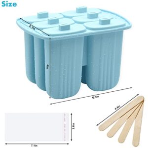 Bangp Popsicle Molds 6 Pieces,Silicone Ice Pop Molds BPA Free,Homemade Popsicle Maker,Reusable Easy Release Ice Pop Maker for Kids,with 50 Popsicle Sticks and 50 Popsicle Bags(Blue)