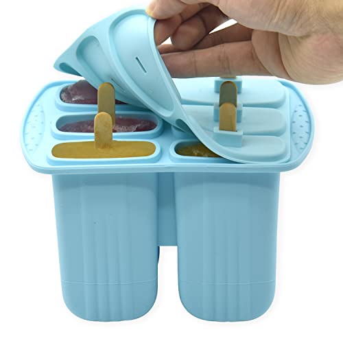 Bangp Popsicle Molds 6 Pieces,Silicone Ice Pop Molds BPA Free,Homemade Popsicle Maker,Reusable Easy Release Ice Pop Maker for Kids,with 50 Popsicle Sticks and 50 Popsicle Bags(Blue)