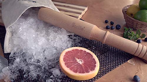 Big-Shot 13.75" Hard Maple Muddler Mallet & Lewis Ice Bag Kit by BARILLIO | Wooden Mojito Muddler Bar Tool Ice Crusher & Canvas Bag Set | Make Cocktails Drinks and Crushed Ice with Ease