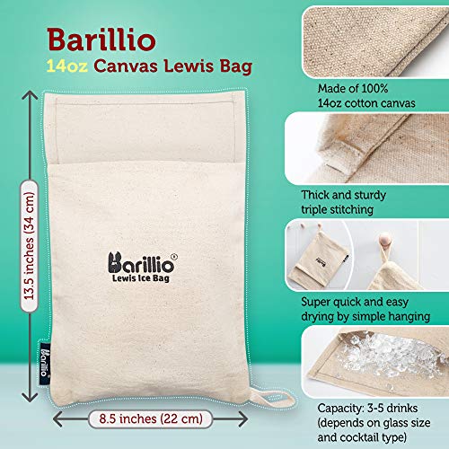 Big-Shot 13.75" Hard Maple Muddler Mallet & Lewis Ice Bag Kit by BARILLIO | Wooden Mojito Muddler Bar Tool Ice Crusher & Canvas Bag Set | Make Cocktails Drinks and Crushed Ice with Ease