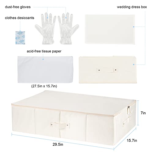 Wedding Dress Storage Box - Wedding Dress Preservation Box with 20 Sheets of Acid Free Tissue Paper for Storage Wedding Dress Storage Box Kit,Heirloom Wedding Gown Storage Box - Bride Musthaves(Beige)