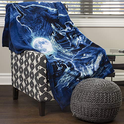 Dawhud Direct Howling Moon Wolf Fleece Blanket for Bed, 50" x 60" Moon Fleece Throw Blanket for Women, Men and Kids - Super Soft Plush Wolf Blanket Throw Native American Decor Blanket