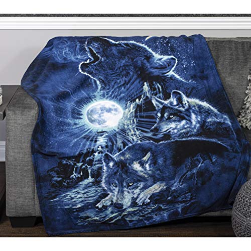 Dawhud Direct Howling Moon Wolf Fleece Blanket for Bed, 50" x 60" Moon Fleece Throw Blanket for Women, Men and Kids - Super Soft Plush Wolf Blanket Throw Native American Decor Blanket