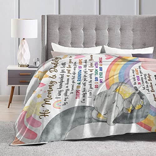 Personalized Hi Mommy & Daddy Elephant & Rainbow Blanket Gift for First Time Mommy First Time Dad