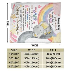 Personalized Hi Mommy & Daddy Elephant & Rainbow Blanket Gift for First Time Mommy First Time Dad