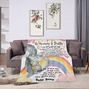 Personalized Hi Mommy & Daddy Elephant & Rainbow Blanket Gift for First Time Mommy First Time Dad