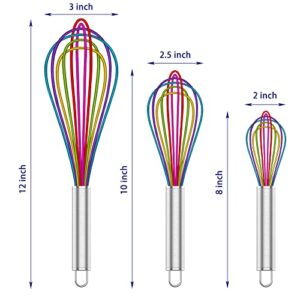 OYV Silicone Whisk,Professional Whisks For Cooking Non Scratch,Stainless Steel & Silicone Wisk,Plastic Rubber Whisk Tool For Nonstick Cookware,Silicon Wisks Set of 3,Rainbow,for Blending,Colorful.