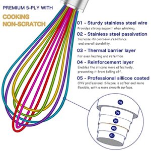 OYV Silicone Whisk,Professional Whisks For Cooking Non Scratch,Stainless Steel & Silicone Wisk,Plastic Rubber Whisk Tool For Nonstick Cookware,Silicon Wisks Set of 3,Rainbow,for Blending,Colorful.