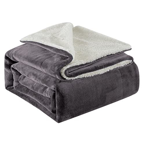 Lifewit Sherpa Throw Blanket Reversible Soft Blanket for Couch Sofa Bed, Decorative Thick Fuzzy Fluffy Fleece Blanket for Travel and Outdoor Camping, Grey, 60x80 Inches