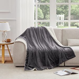 Lifewit Sherpa Throw Blanket Reversible Soft Blanket for Couch Sofa Bed, Decorative Thick Fuzzy Fluffy Fleece Blanket for Travel and Outdoor Camping, Grey, 60x80 Inches