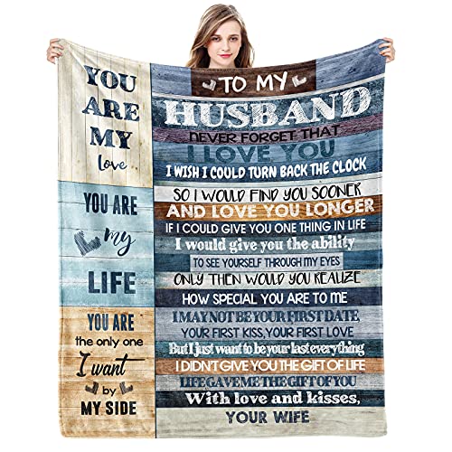 Anniversary Romantic Gifts for Him, Birthday Gifts for Husband from Wife, to My Husband Personalized Gifts for Men Ultra-Soft Throw Blanket, Wedding Father's Day Husband Gift (80 x 60 in)