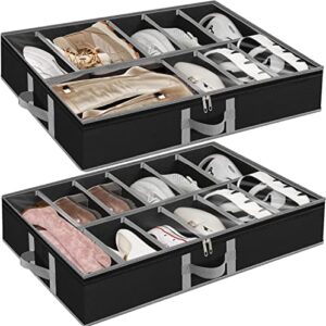 punemi under bed shoe storage organizer, 2pcs fits 24 pairs sturdy structure underbed shoes organizer with bottom support & adjustable feature, shoe solution with clear cover & 2 reinforced handles