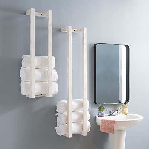 Linon Twombly Wooden Wall Mount Towel Rack (Set of 2) White