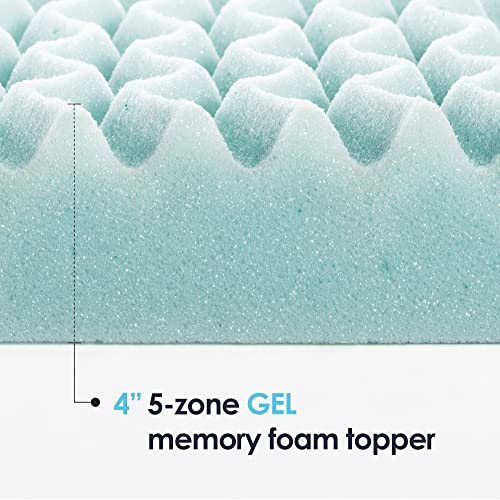 Mellow 4 Inch 5-Zone Memory Foam Mattress Topper, Cooling Gel Infusion, Queen