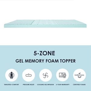 Mellow 4 Inch 5-Zone Memory Foam Mattress Topper, Cooling Gel Infusion, Queen