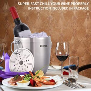 Ice Bucket with Lid, Scoop, Tongs and Strainer - Well Made Insulated Stainless Steel Keep Ice Frozen Longer - Ideal for Cocktail Bar, Parties, Chilling Wine, Champagne - 3 Liter (Stainless Steel)