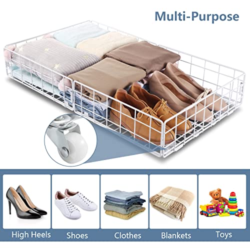 Queen Size Under Bed Storage Cart with Wheels, 30.5*17.7*6.5in Large Capacity Under-bed Shoe Storage Organizer, Rolling Under Bed Drawers for Clothes, Shoes, Bedding, Blankets, White(1 Pack)