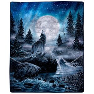 lavish home heavy fleece blanket with howling wolf pattern- plush thick 8 pound faux mink soft blanket for couch sofa bed (74” x 91”)