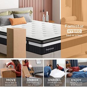 Famistar 13'' King Size Memory Foam Mattress Hybrid Innerspring Mattress in a Box, Silent Independent Pocket Spring System, Super Elasticity for Pressure Relief & Sleep Supportive