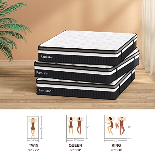 Famistar 13'' King Size Memory Foam Mattress Hybrid Innerspring Mattress in a Box, Silent Independent Pocket Spring System, Super Elasticity for Pressure Relief & Sleep Supportive